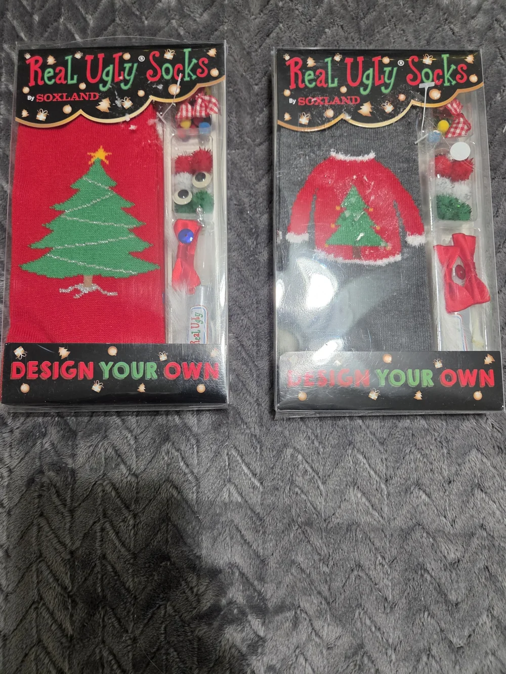 Real Ugly Socks Red & Black Christmas Design-Your-Own Socks Set Of 2